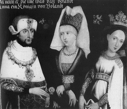 Louis II de Wittelsbach avec ses 2 épouses Marie de Brabant (au milieu) et Anne de Glogau (à droite)